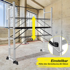 Jopassy 4 in 1 Alu Gerüst 2x6 Sprossen mit Arbeitsplattform Rollen bis 150 kg