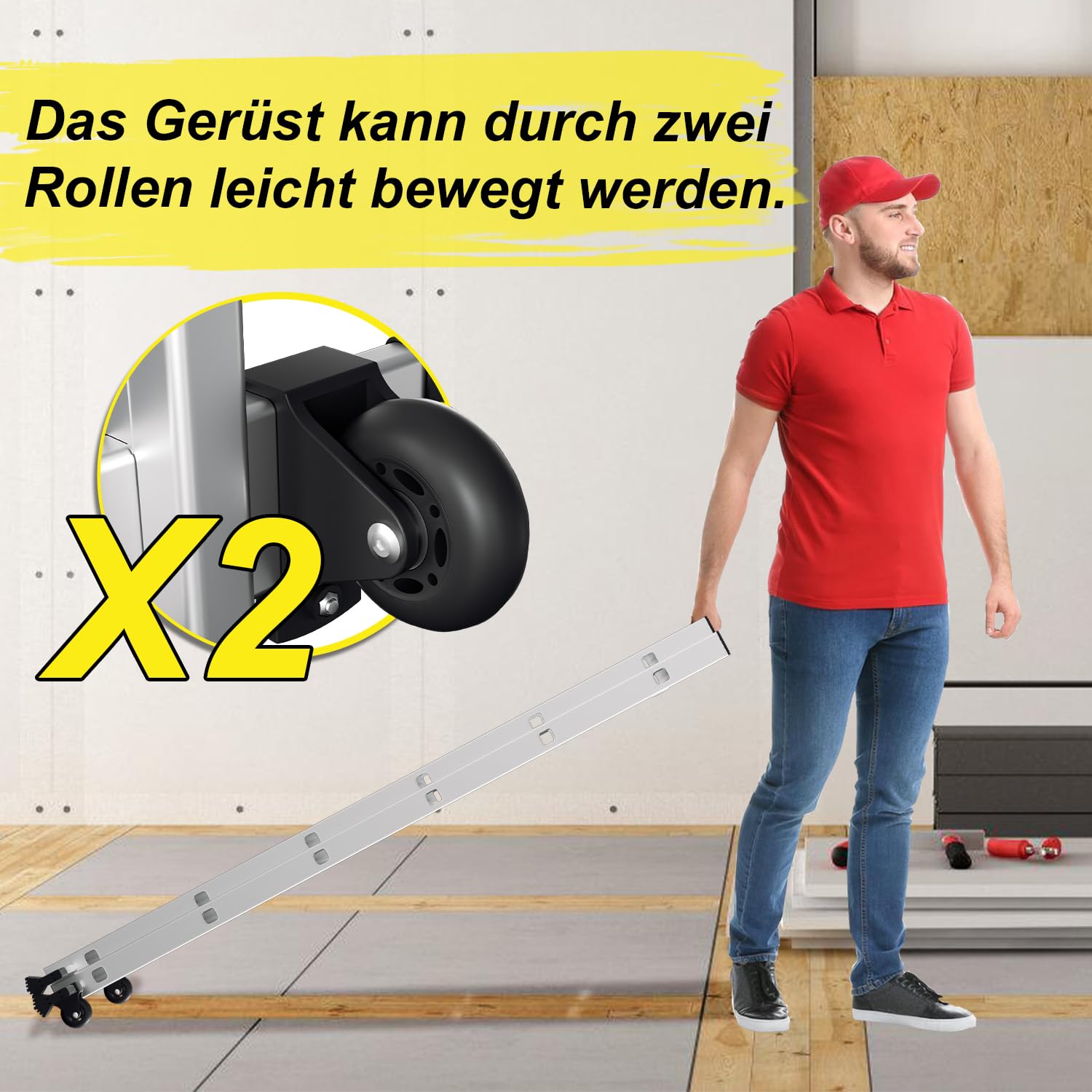 Jopassy 4 in 1 Alu Gerüst 2x6 Sprossen mit Arbeitsplattform Rollen bis 150 kg