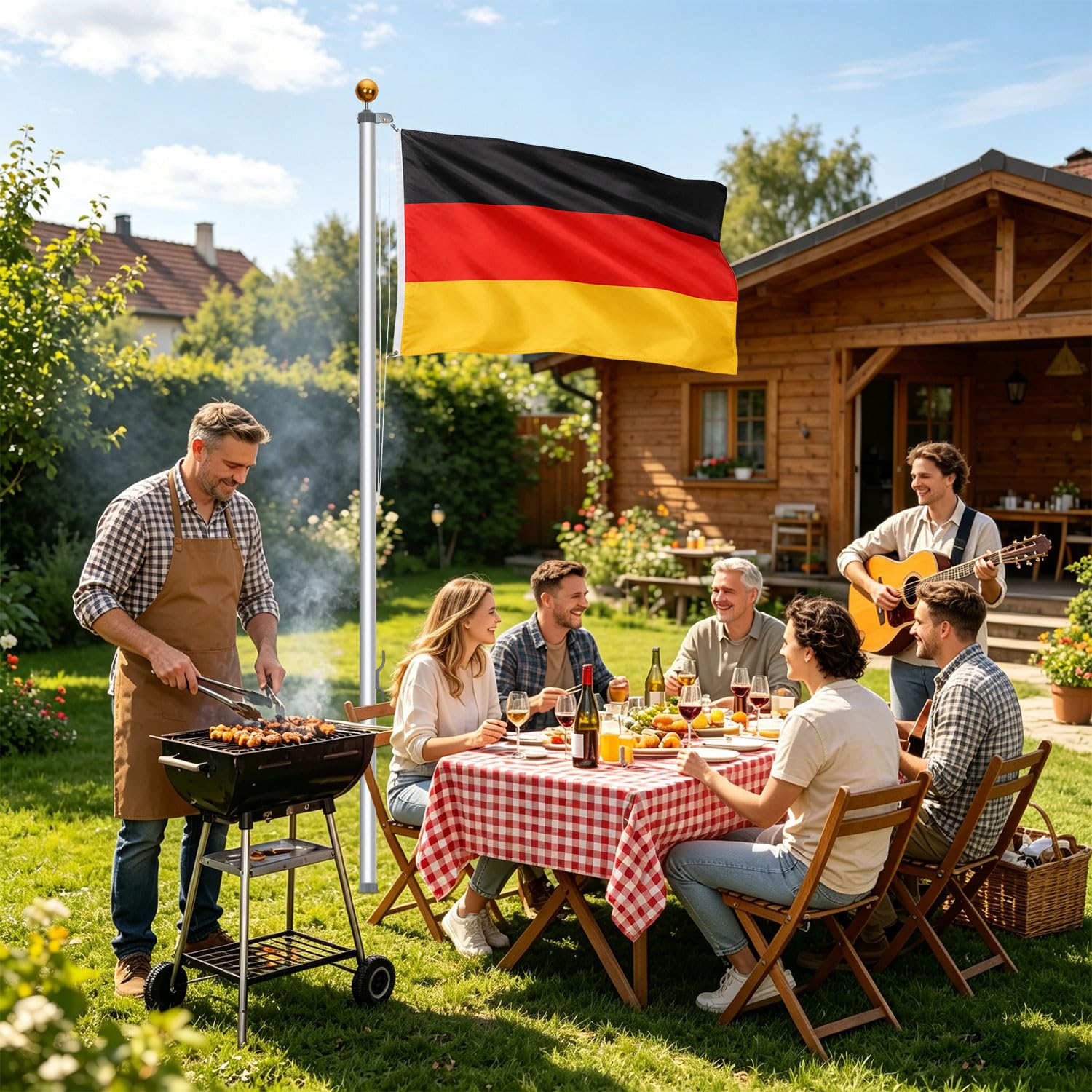 Jopassy Fahnenmast 6,5 m aus Aluminium mit Seilzug und Deutschlandflagge