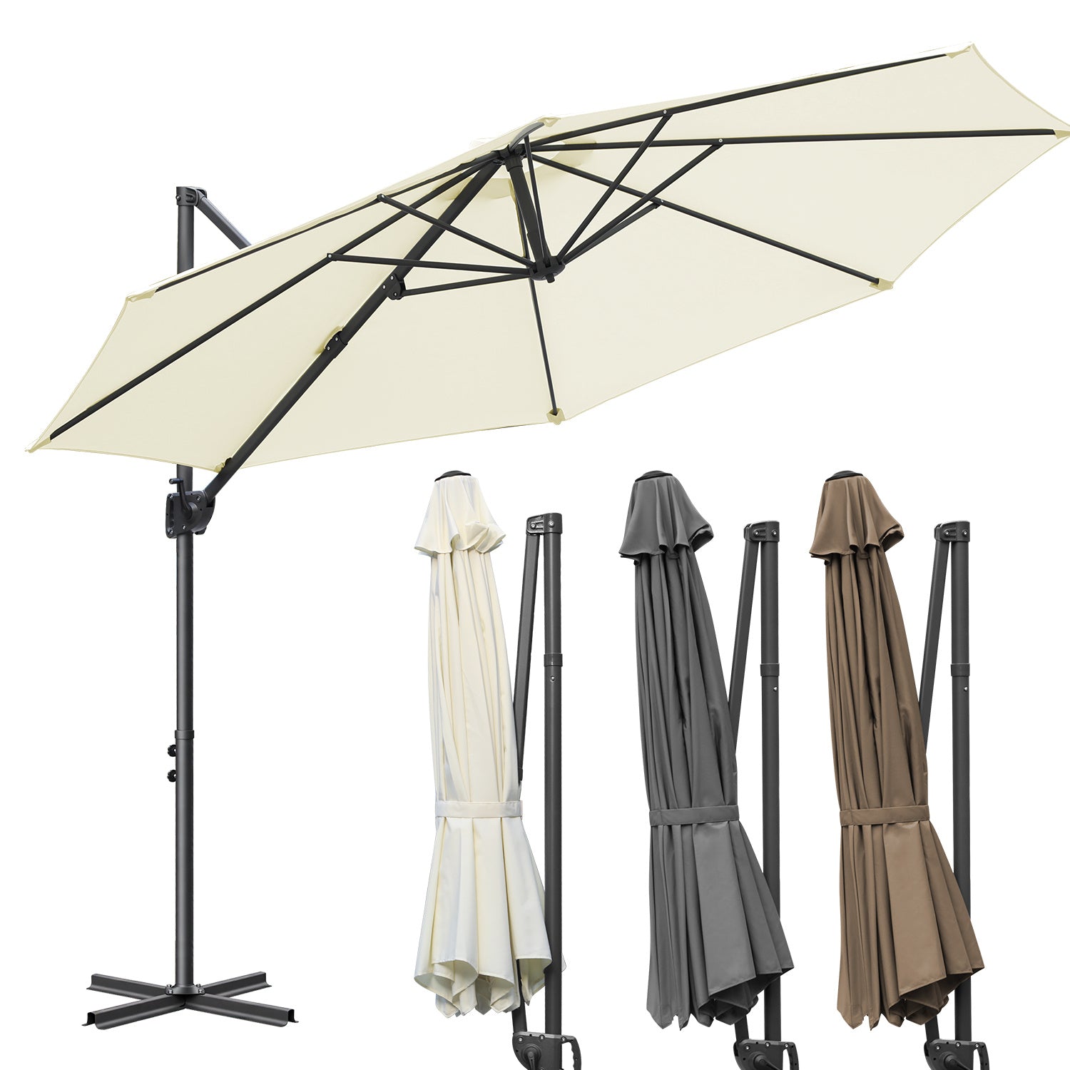 Jopassy Sonnenschirm Ampelschirm Ø 300 cm, Rund Marktschirm Groß 360° Rotation, für Gärten, Terrassen