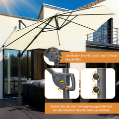 Jopassy Sonnenschirm Ampelschirm Ø 300 cm, Rund Marktschirm Groß 360° Rotation, für Gärten, Terrassen