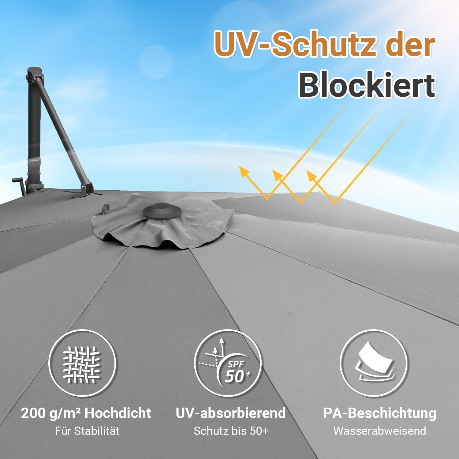 Jopassy Sonnenschirm Ampelschirm Ø 300 cm, Rund Marktschirm Groß 360° Rotation, für Gärten, Terrassen