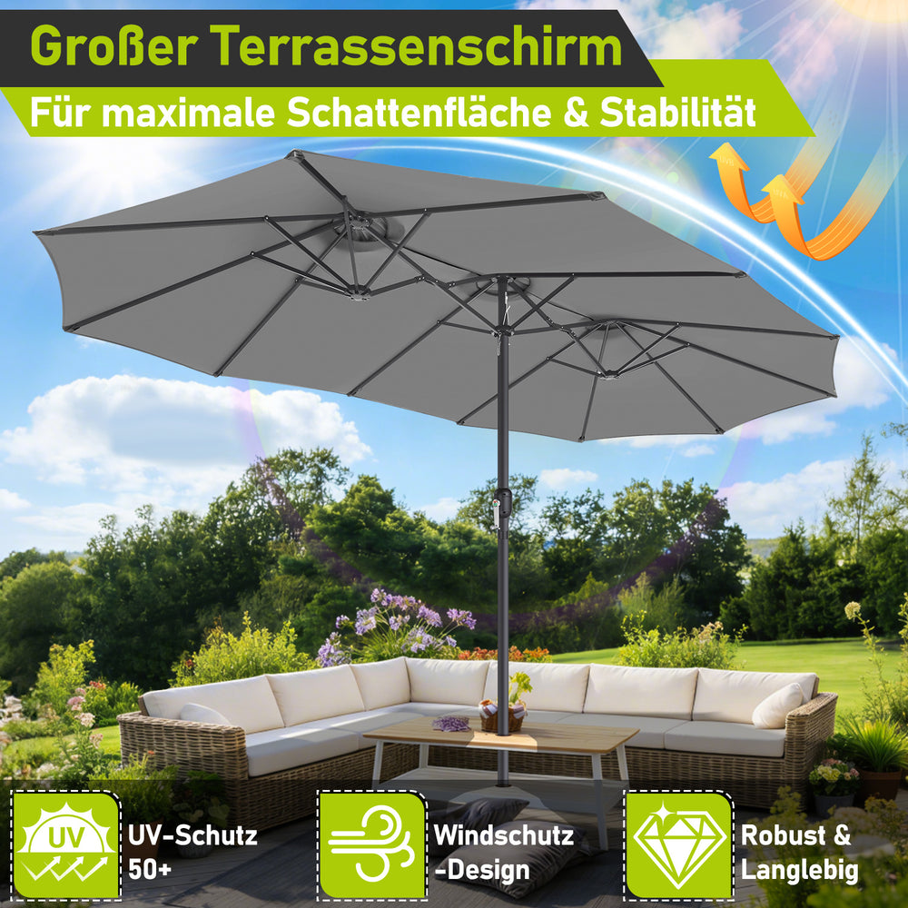 Jopassy Sonnenschirm Doppelsonnenschirm, Gartenschirm mit Kurbel, ohne Ständer