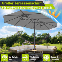 Jopassy Sonnenschirm Doppelsonnenschirm, Gartenschirm mit Kurbel, ohne Ständer
