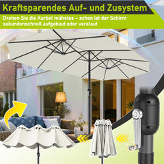 Jopassy Sonnenschirm Doppelsonnenschirm, Gartenschirm mit Kurbel, ohne Ständer
