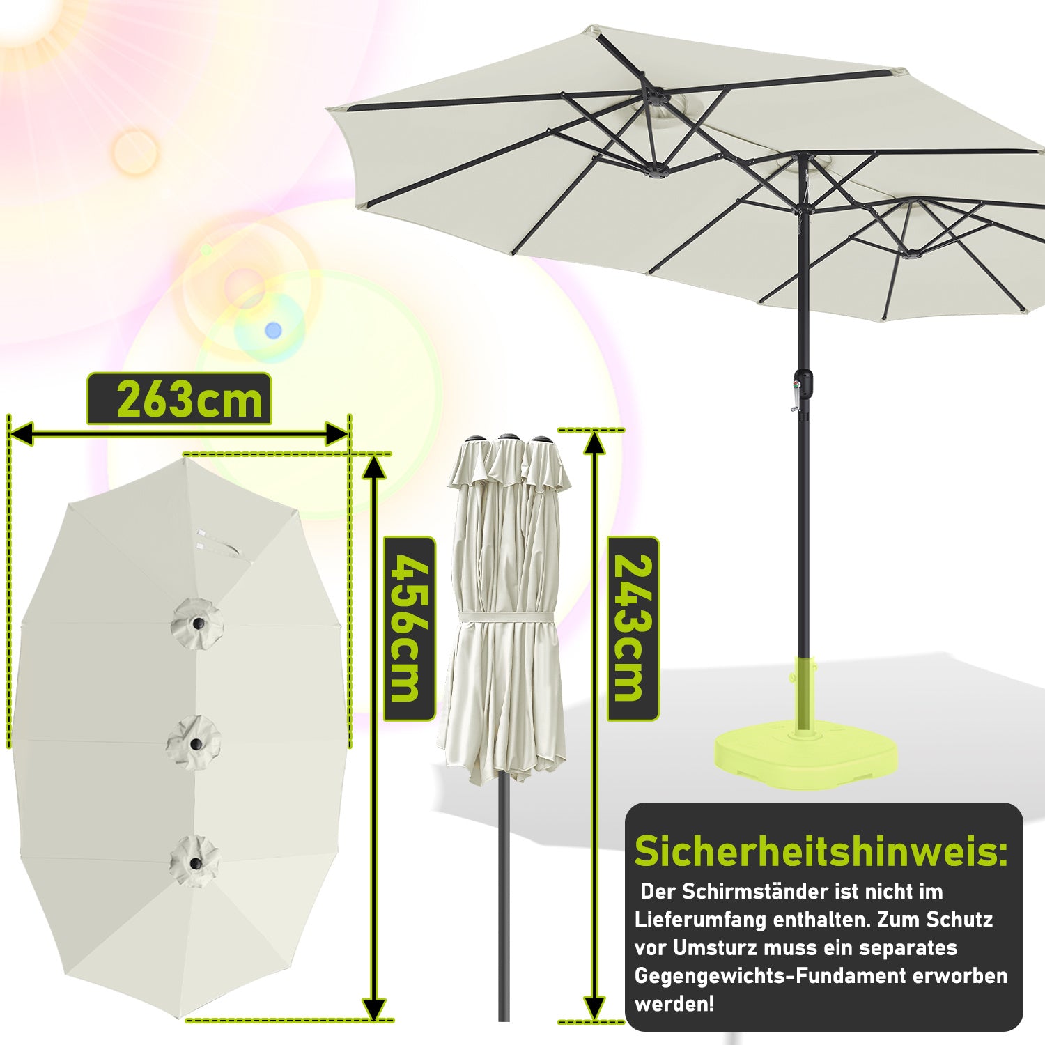 Jopassy Sonnenschirm Doppelsonnenschirm, Gartenschirm mit Kurbel, ohne Ständer