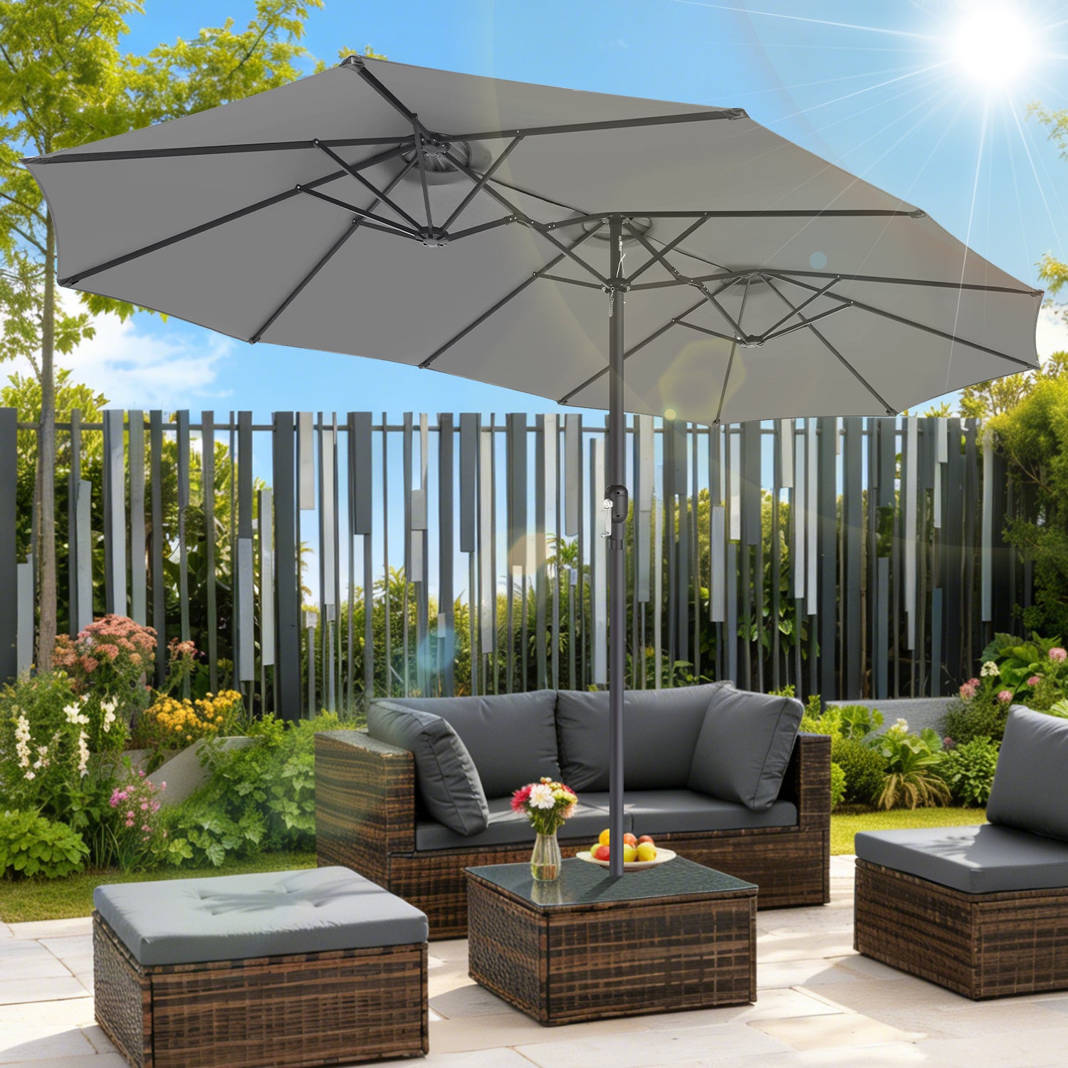 Jopassy Sonnenschirm Doppelsonnenschirm, Gartenschirm mit Kurbel, ohne Ständer