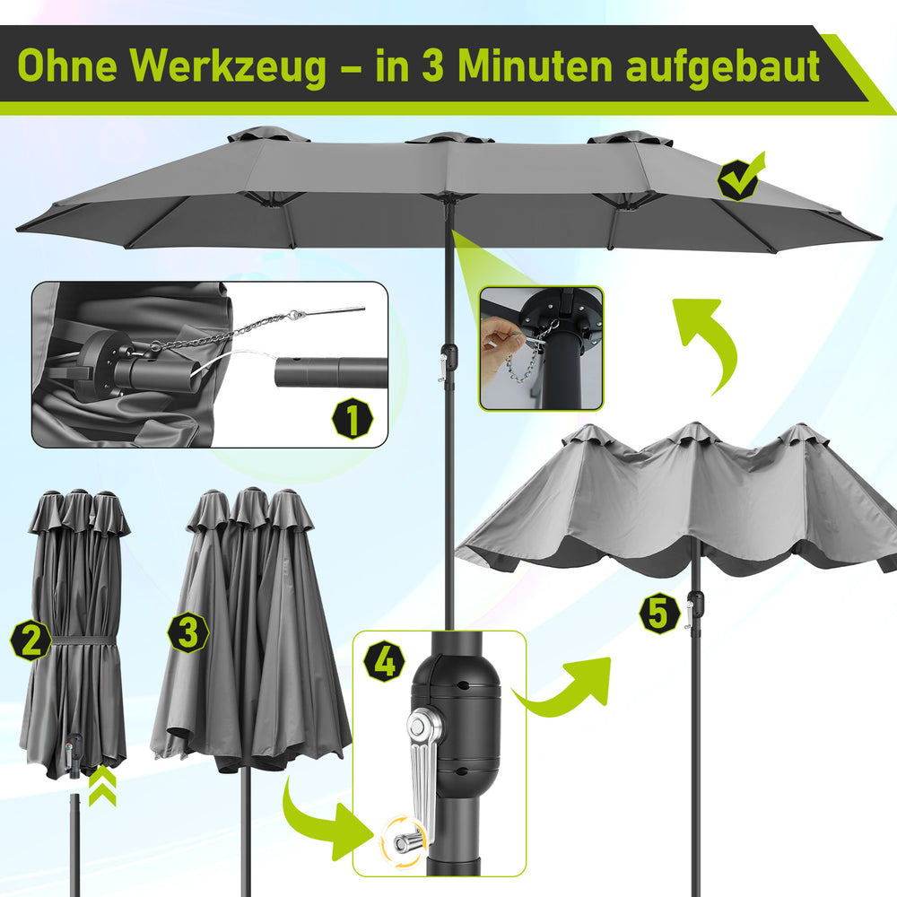 Jopassy Sonnenschirm Doppelsonnenschirm, Gartenschirm mit Kurbel, ohne Ständer