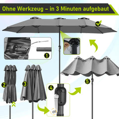 Jopassy Sonnenschirm Doppelsonnenschirm, Gartenschirm mit Kurbel, ohne Ständer