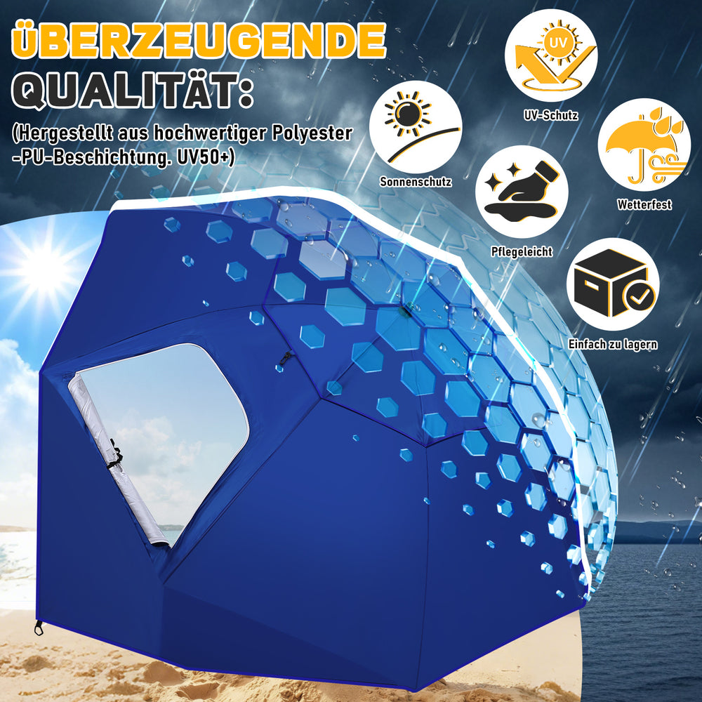Jopassy Sonnenschirm Strandmuschel 2 in 1, mit Drehkopf & Spiraldübel, UV50+ Sonnenschutz Faltbarer Strandschirm, für 2-4 Personen