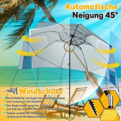 Jopassy Sonnenschirm Strandmuschel 2 in 1, mit Drehkopf & Spiraldübel, UV50+ Sonnenschutz Faltbarer Strandschirm, für 2-4 Personen