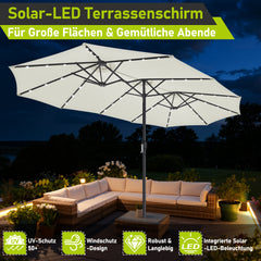 Jopassy Sonnenschirm mit Kurbel, Gartenschirm, mit LED Solar, ohne Ständer