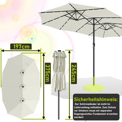 Jopassy Sonnenschirm mit Kurbel, Gartenschirm, mit LED Solar, ohne Ständer