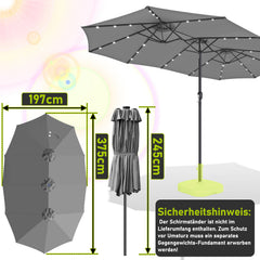 Jopassy Sonnenschirm mit Kurbel, Gartenschirm, mit LED Solar, ohne Ständer