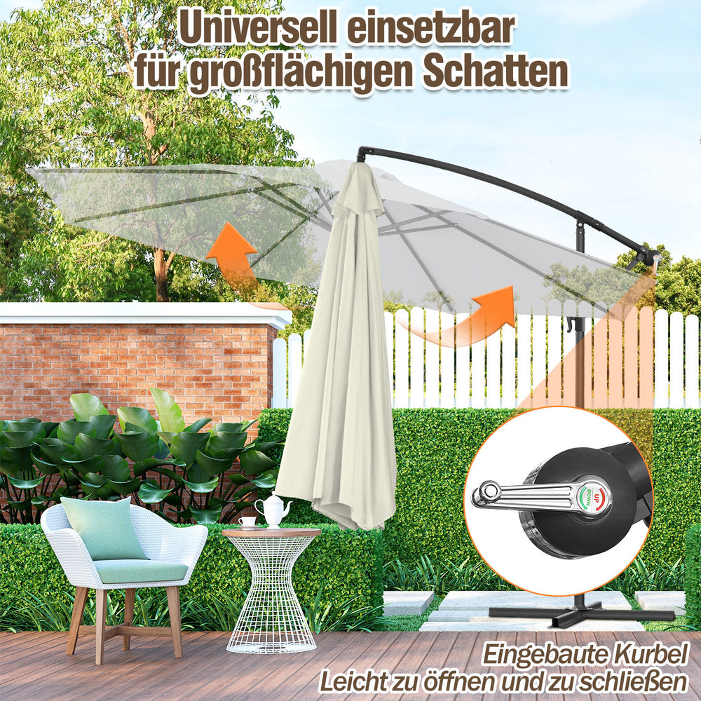 Jopassy Sonnenschirm Ø 300/350 cm, Ampelschirm mit Ständer und Kurbe