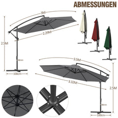 Jopassy Sonnenschirm Ø 300/350 cm, Ampelschirm mit Ständer und Kurbe