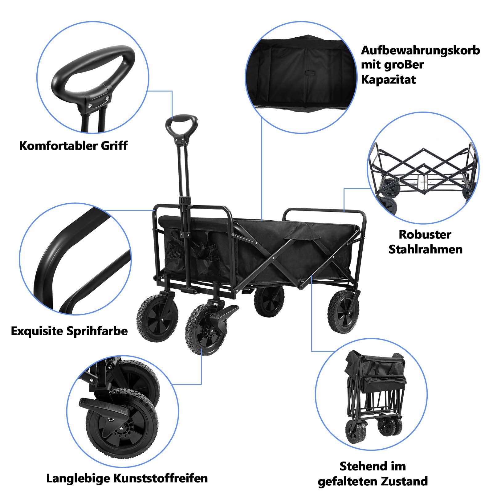 Jopassy  Bollerwagen faltbar 100 x 51 x 75 cm 100 kg für Garten und Camping