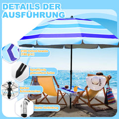 Jopassy Strandschirm Strand Ø 213cm, Sonnenschirm mit Tisch&Haken & Tragetasche,  Neigungswinkel und Höhe verstellbar