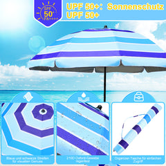 Jopassy Strandschirm Strand Ø 213cm, Sonnenschirm mit Tisch&Haken & Tragetasche,  Neigungswinkel und Höhe verstellbar