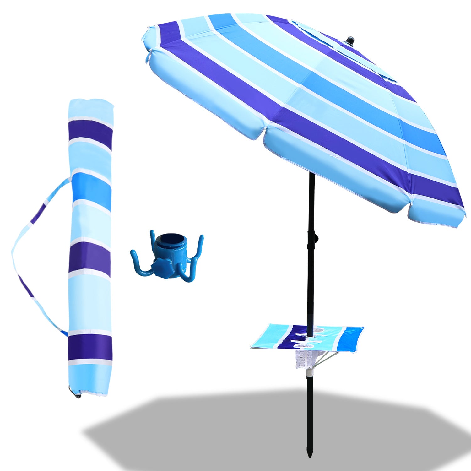 Jopassy Strandschirm Strand Ø 213cm, Sonnenschirm mit Tisch&Haken & Tragetasche,  Neigungswinkel und Höhe verstellbar
