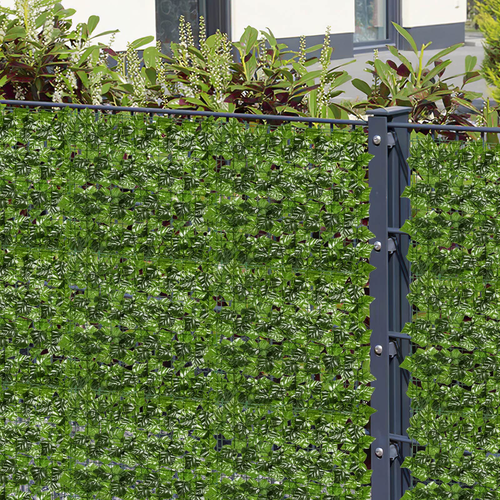 Jopassy Künstliche Efeu Hecke 12 Stück 100 x 300 cm Sichtschutz für Balkon und Terrasse