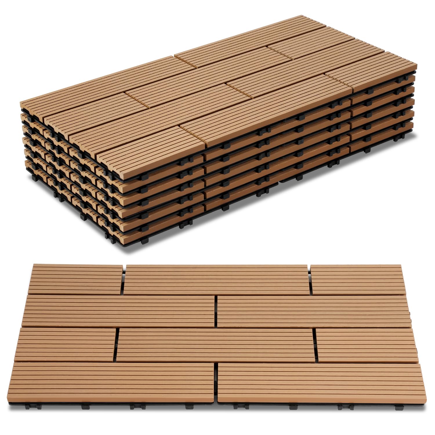 Jopassy WPC Terrassenfliesen 30x60 cm Teak für Balkon und Terrasse