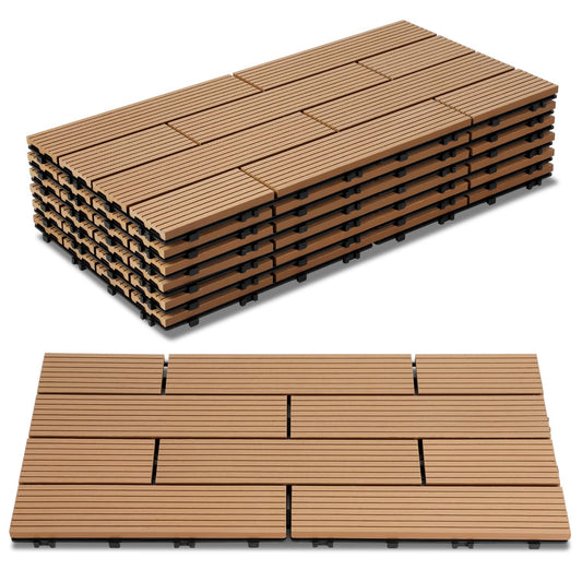 Jopassy WPC Terrassenfliesen 30x60 cm Teak für Balkon und Terrasse