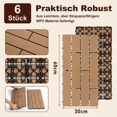 Jopassy WPC Terrassenfliesen 30x60 cm Teak für Balkon und Terrasse