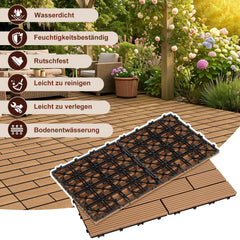 Jopassy WPC Terrassenfliesen 30x60 cm Teak für Balkon und Terrasse