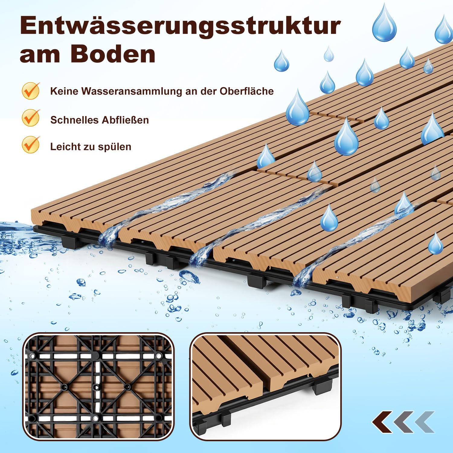 Jopassy WPC Terrassenfliesen 30x60 cm Teak für Balkon und Terrasse