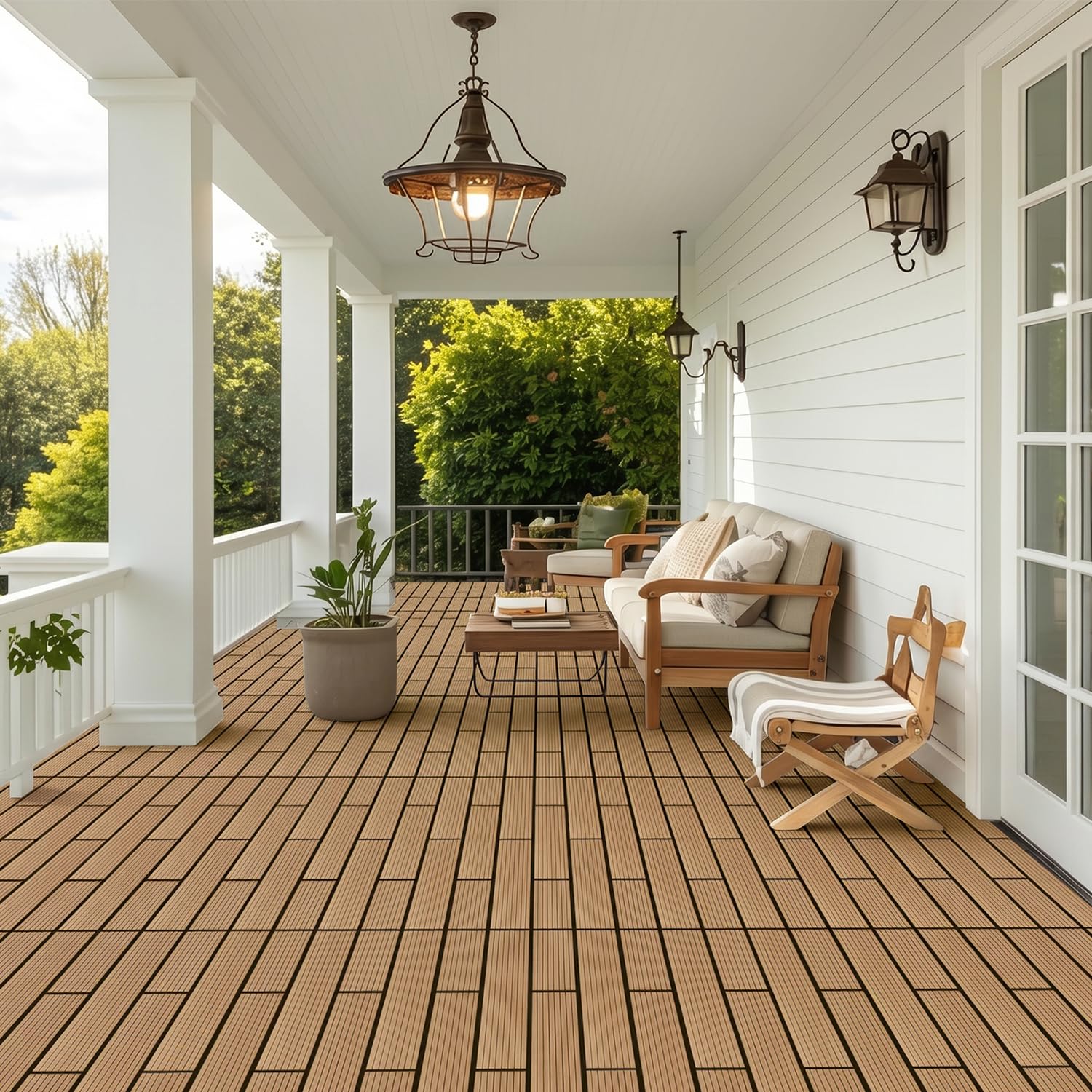 Jopassy WPC Terrassenfliesen 30x60 cm Teak für Balkon und Terrasse