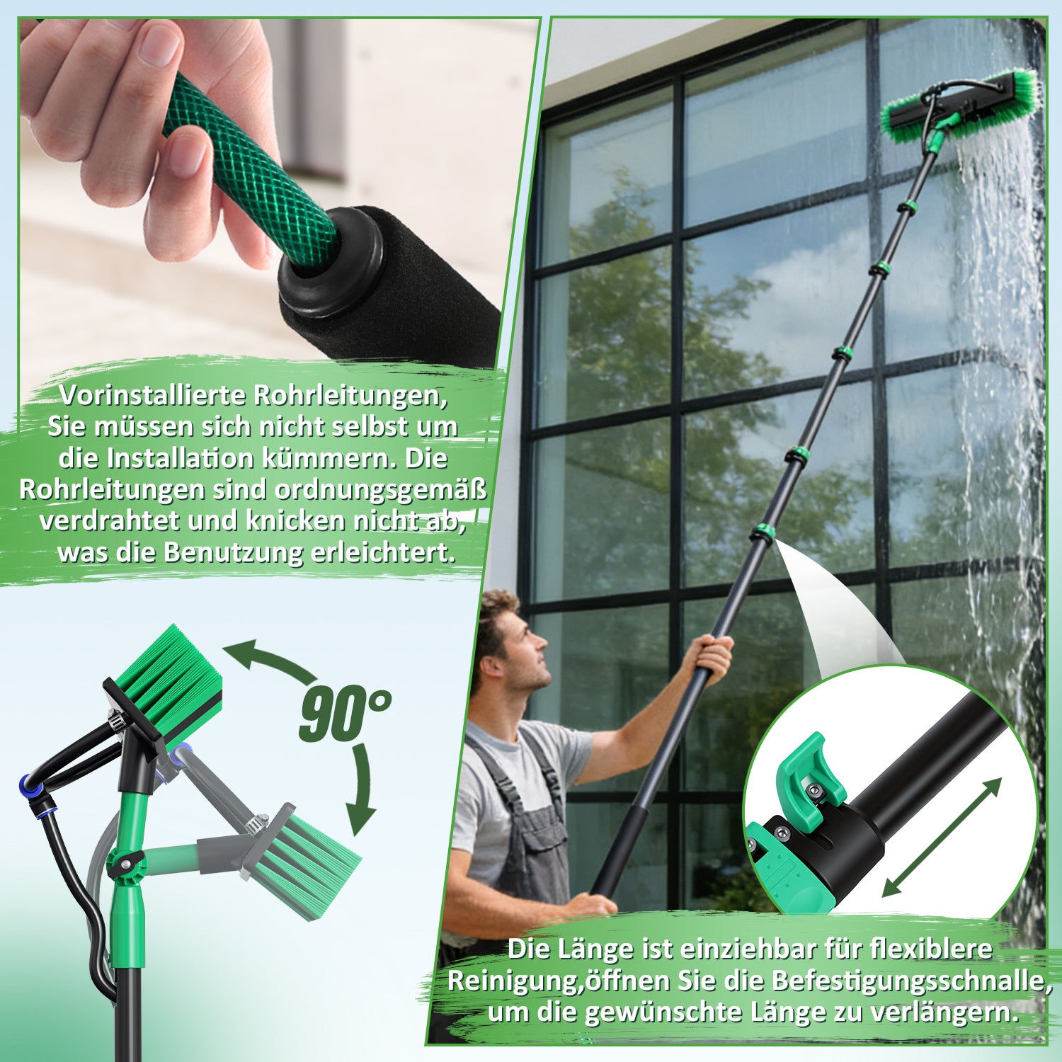 Jopassy Teleskop Waschbürste 3,6M/4,8M/7,2M, Waschbürste mit Teleskopstiel, Teleskopbürste mit Wasseranschluss