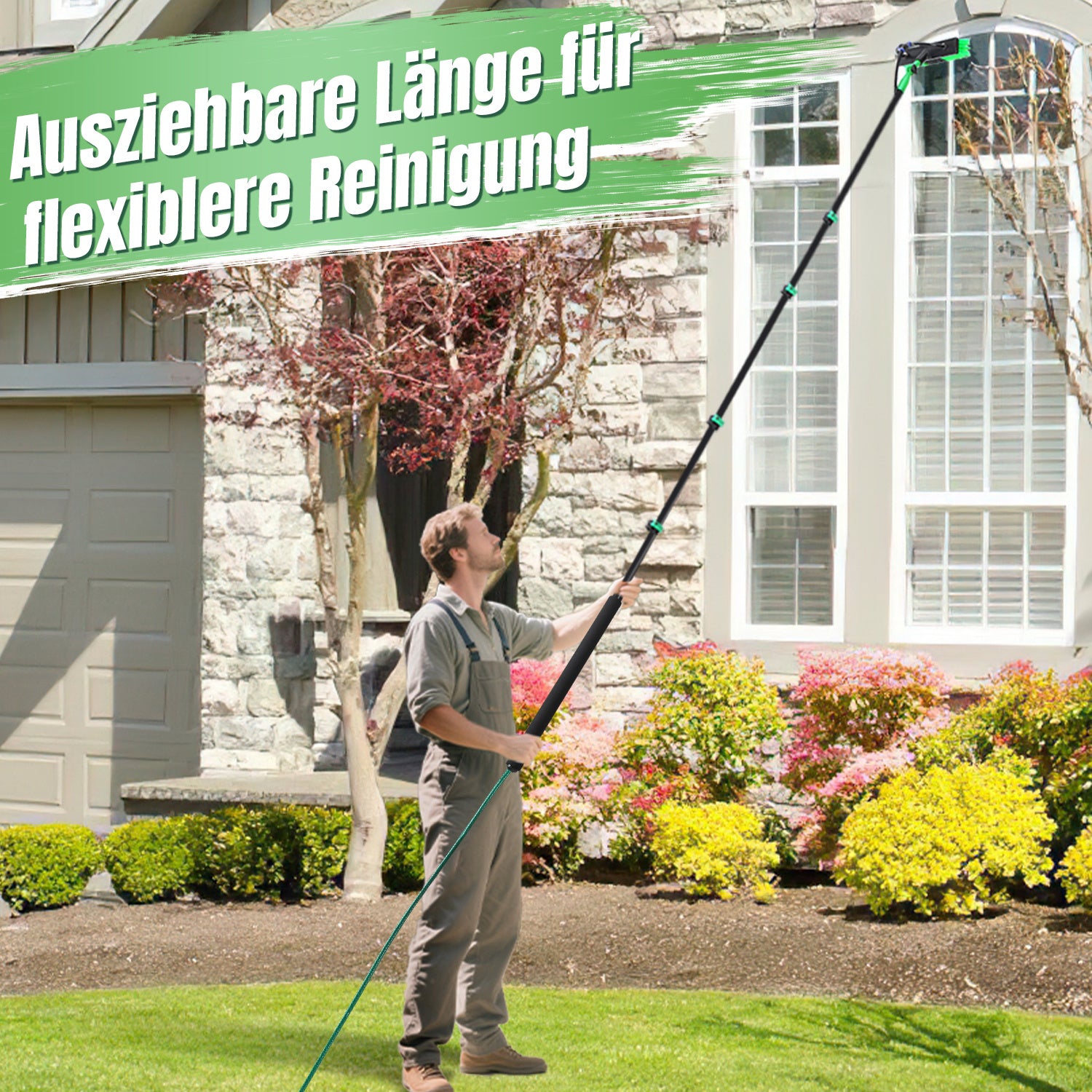 Jopassy Teleskop Waschbürste 3,6M/4,8M/7,2M, Waschbürste mit Teleskopstiel, Teleskopbürste mit Wasseranschluss