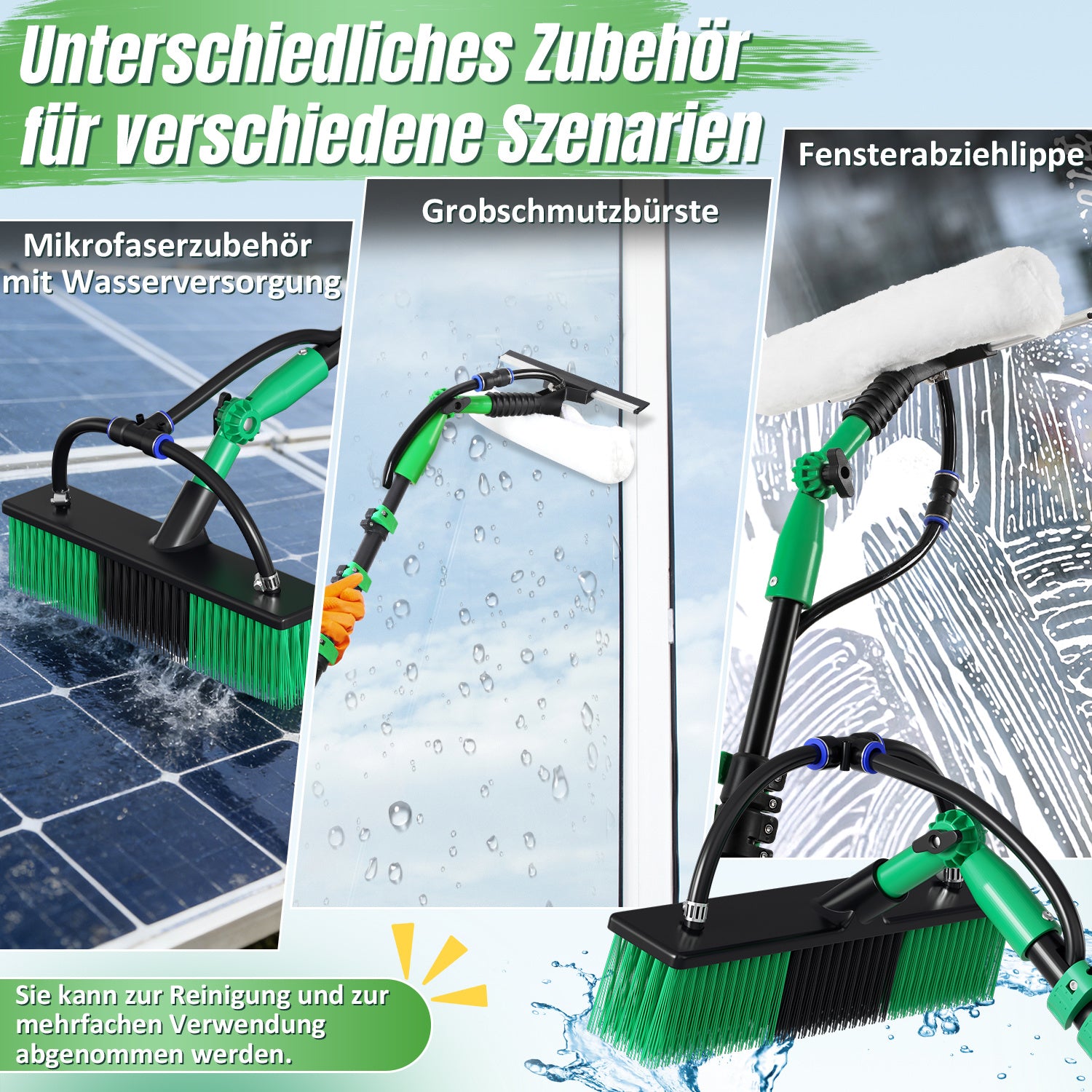 Jopassy Teleskop Waschbürste 3,6M/4,8M/7,2M, Waschbürste mit Teleskopstiel, Teleskopbürste mit Wasseranschluss
