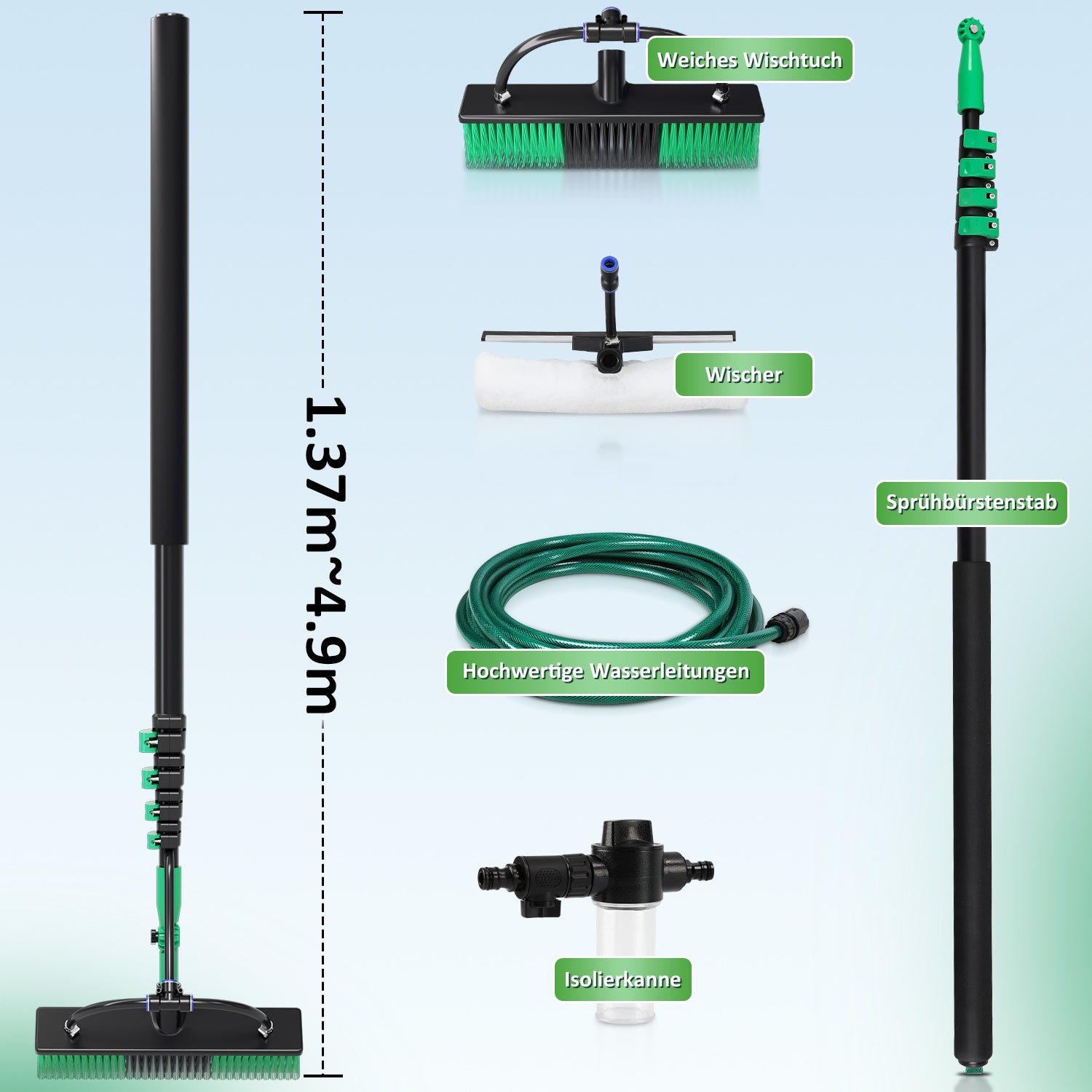 Jopassy Teleskop Waschbürste 3,6M/4,8M/7,2M, Waschbürste mit Teleskopstiel, Teleskopbürste mit Wasseranschluss