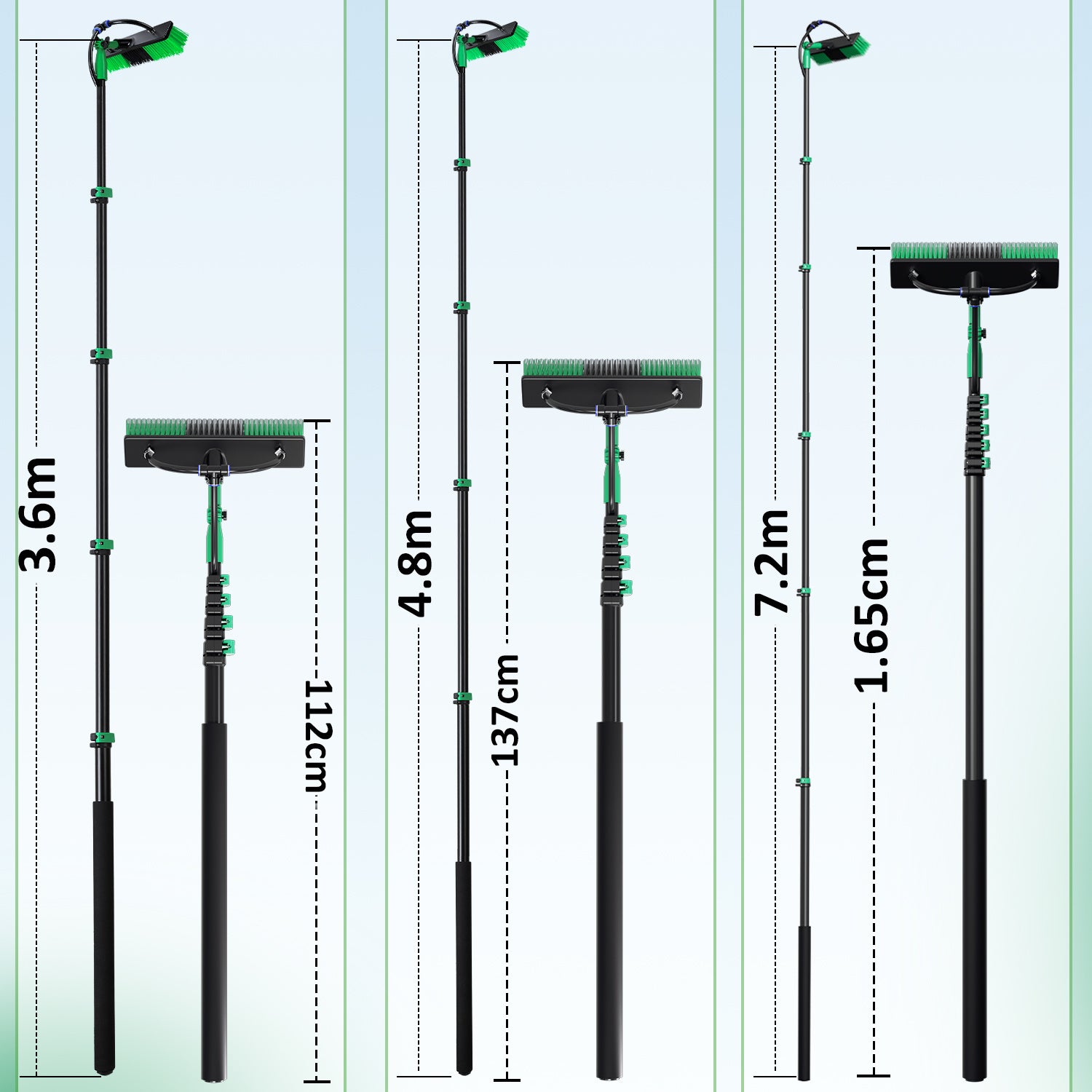 Jopassy Teleskop Waschbürste 3,6M/4,8M/7,2M, Waschbürste mit Teleskopstiel, Teleskopbürste mit Wasseranschluss