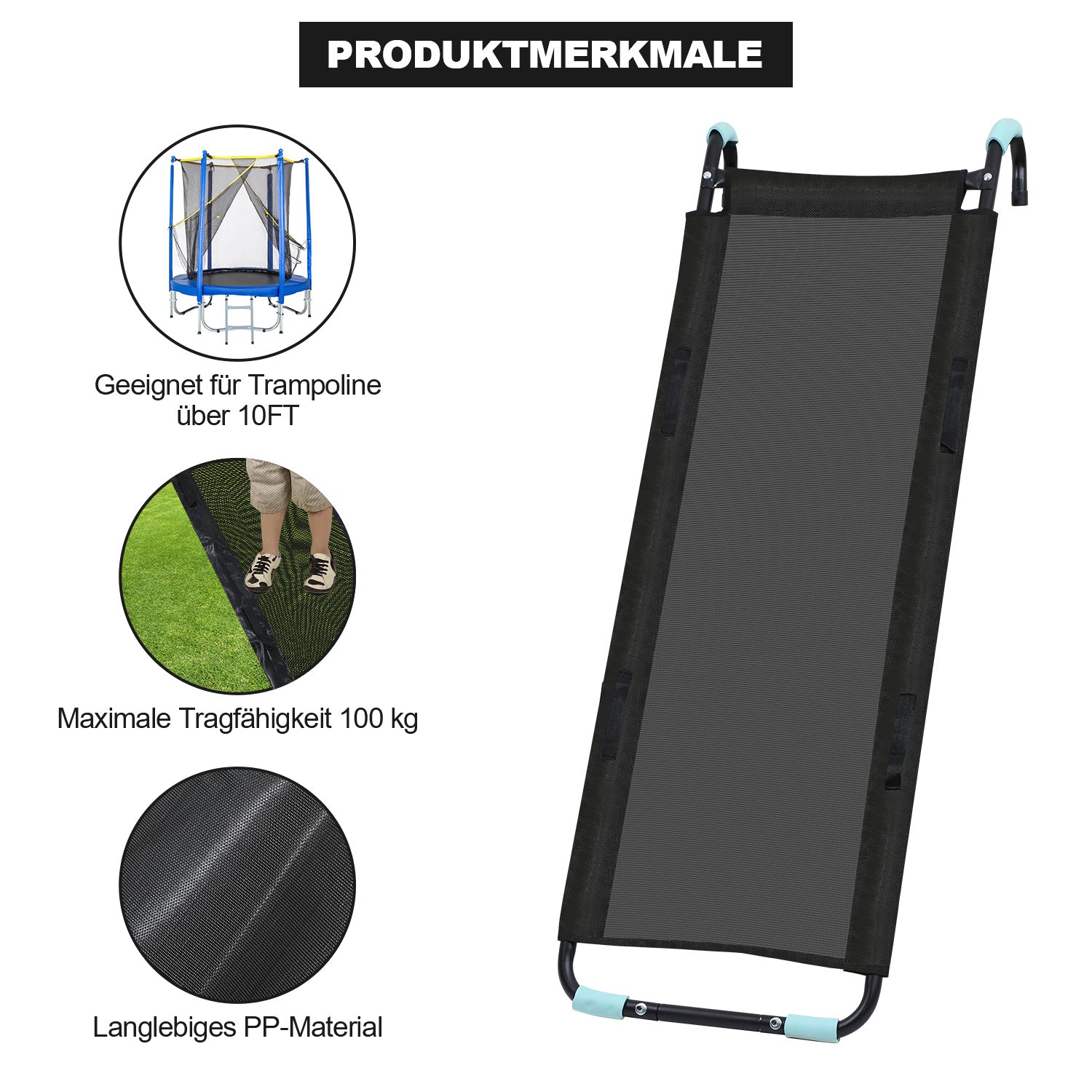 Jopassy Trampolin Rutsche 150 cm, Trampolinleiter & Trampolinzubehör für Kindertrampolin, bis 100 kg belastbar, aus verzinktem Rohr & PP, für Trampoline ab 10 ft