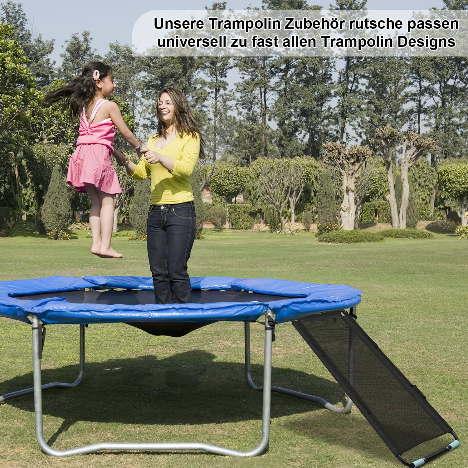 Jopassy Trampolin Rutsche 150 cm, Trampolinleiter & Trampolinzubehör für Kindertrampolin, bis 100 kg belastbar, aus verzinktem Rohr & PP, für Trampoline ab 10 ft