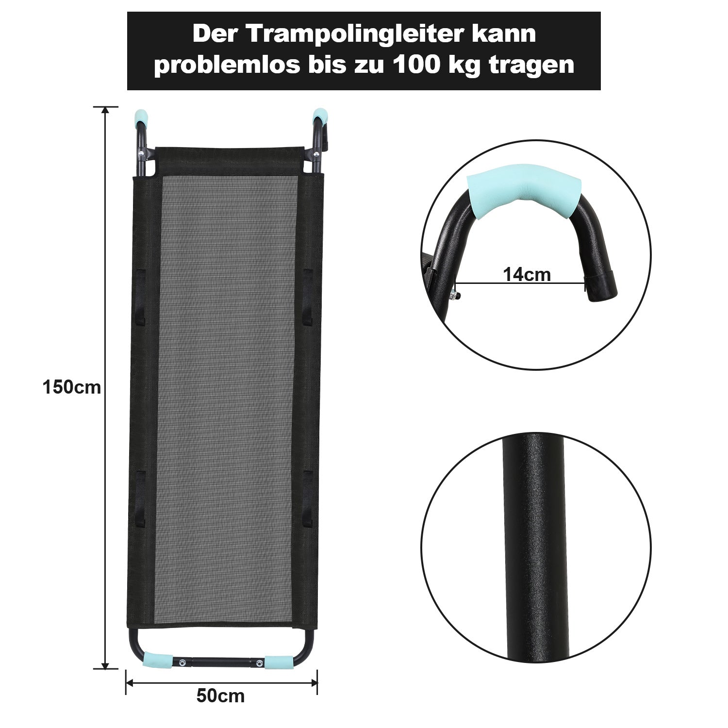 Jopassy Trampolin Rutsche 150 cm, Trampolinleiter & Trampolinzubehör für Kindertrampolin, bis 100 kg belastbar, aus verzinktem Rohr & PP, für Trampoline ab 10 ft