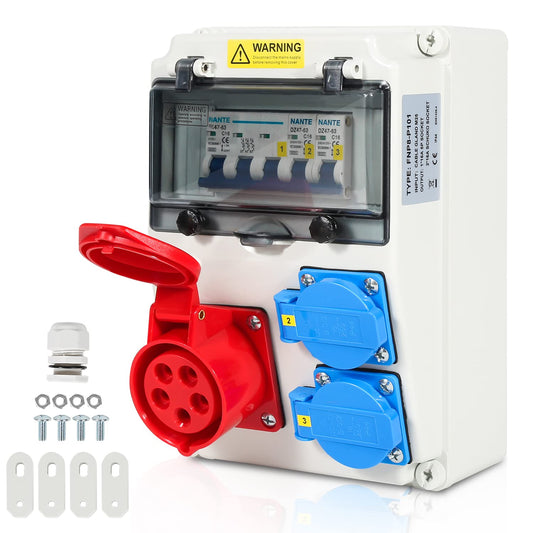 Jopassy Baustromverteiler 16A 400V mit 1× CEE 16A und 2× Schuko 230V IP44