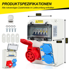 Jopassy Baustromverteiler 16A 400V mit 1× CEE 16A und 2× Schuko 230V IP44