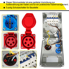 Jopassy Baustromverteiler 16A 400V mit 1× CEE 16A und 2× Schuko 230V IP44