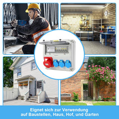 Jopassy Wandverteiler 32A mit 3-Phasen-Stromzähler, CEE 400V und 3×Schuko IP44