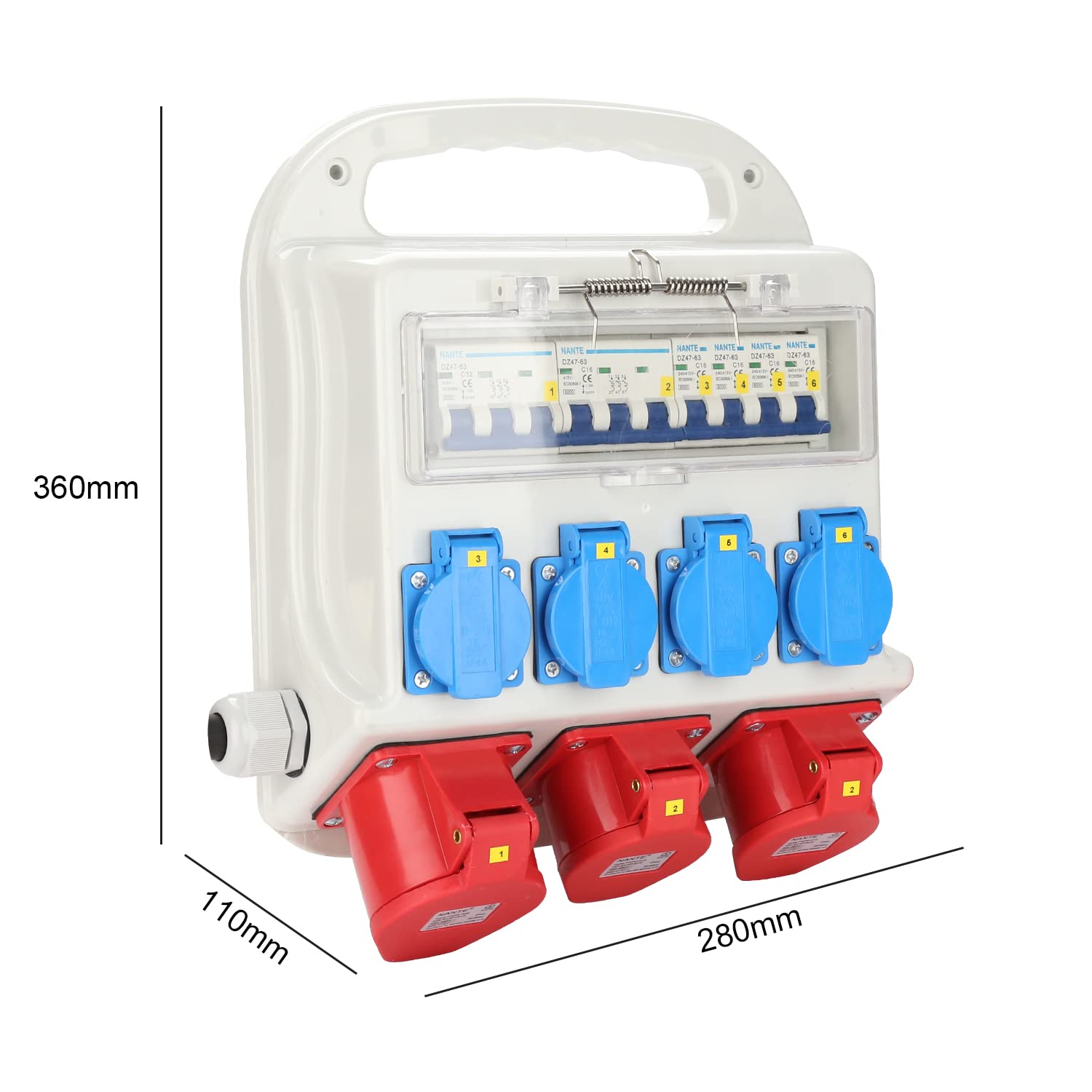 Jopassy Baustromverteiler 32A 400V mit 2× CEE 16A 1× CEE 32A und 4× Schuko IP44