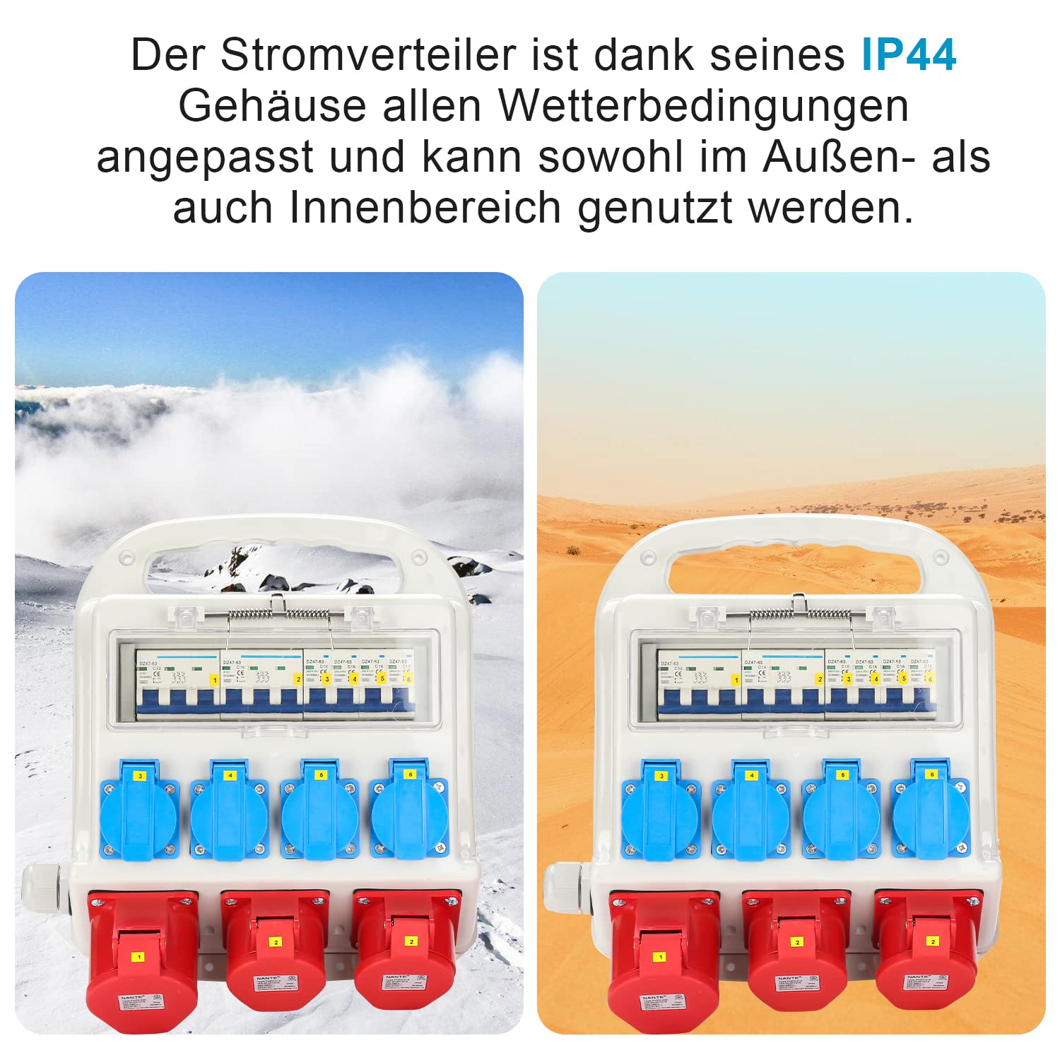 Jopassy Baustromverteiler 32A 400V mit 2× CEE 16A 1× CEE 32A und 4× Schuko IP44
