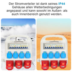 Jopassy Baustromverteiler 32A 400V mit 2× CEE 16A 1× CEE 32A und 4× Schuko IP44