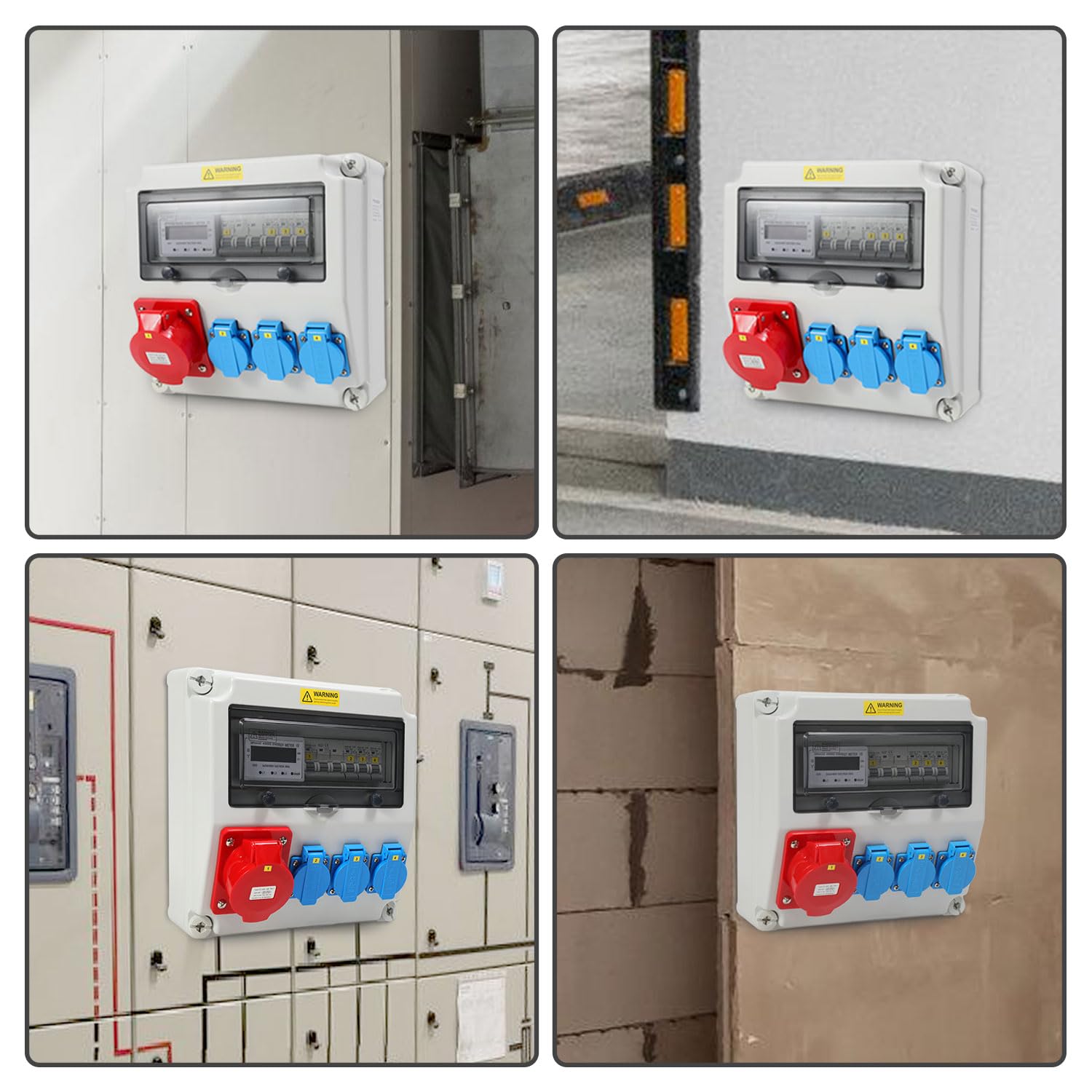 Jopassy Wandverteiler 32A mit 3-Phasen-Stromzähler, CEE 400V und 3×Schuko IP44