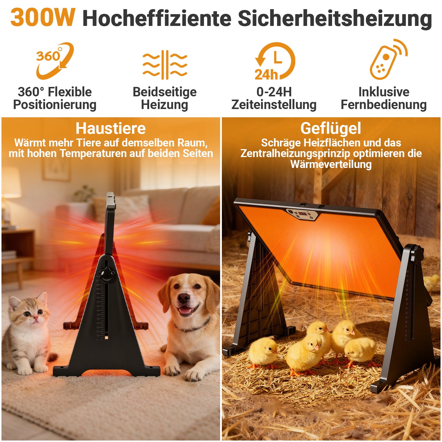Jopassy Wärmeplatte Küken, Hühnerstall Heizung 300W, Doppelseitige Heizplatte 30-75°C, Höhenverstellbar