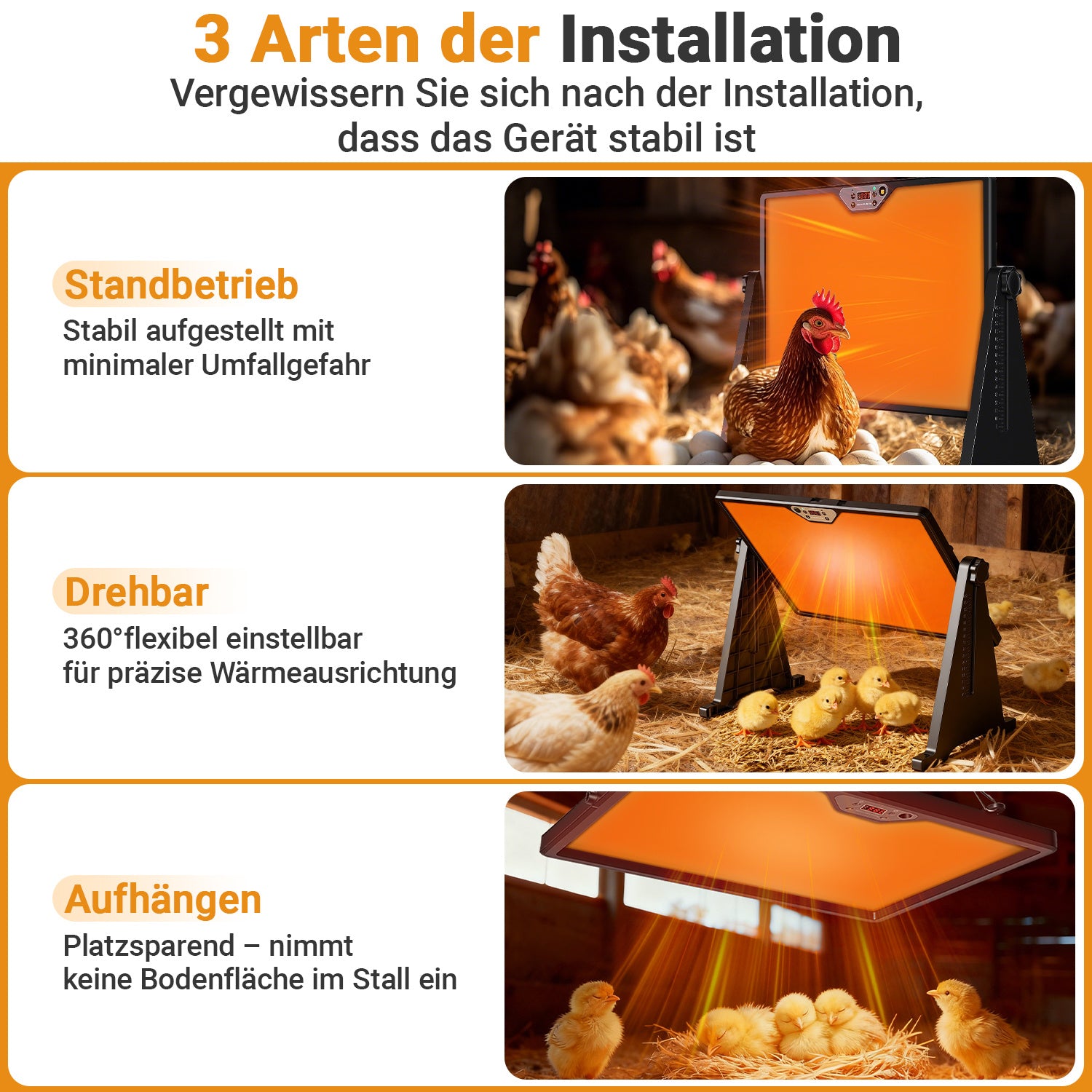 Jopassy Wärmeplatte Küken, Hühnerstall Heizung 300W, Doppelseitige Heizplatte 30-75°C, Höhenverstellbar