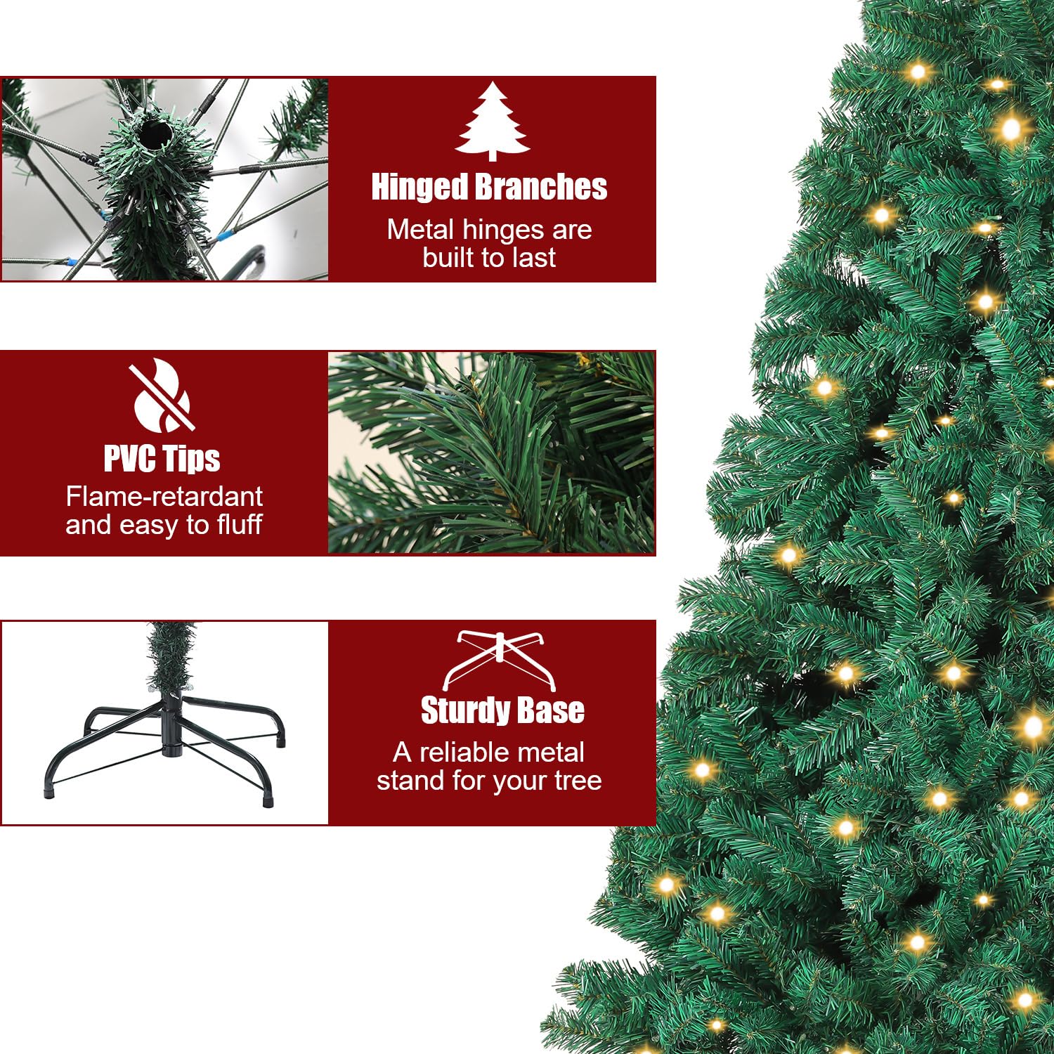 Jopassy Künstlicher Weihnachtsbaum 120/150/180/210 cm mit LED Beleuchtung und Metallständer